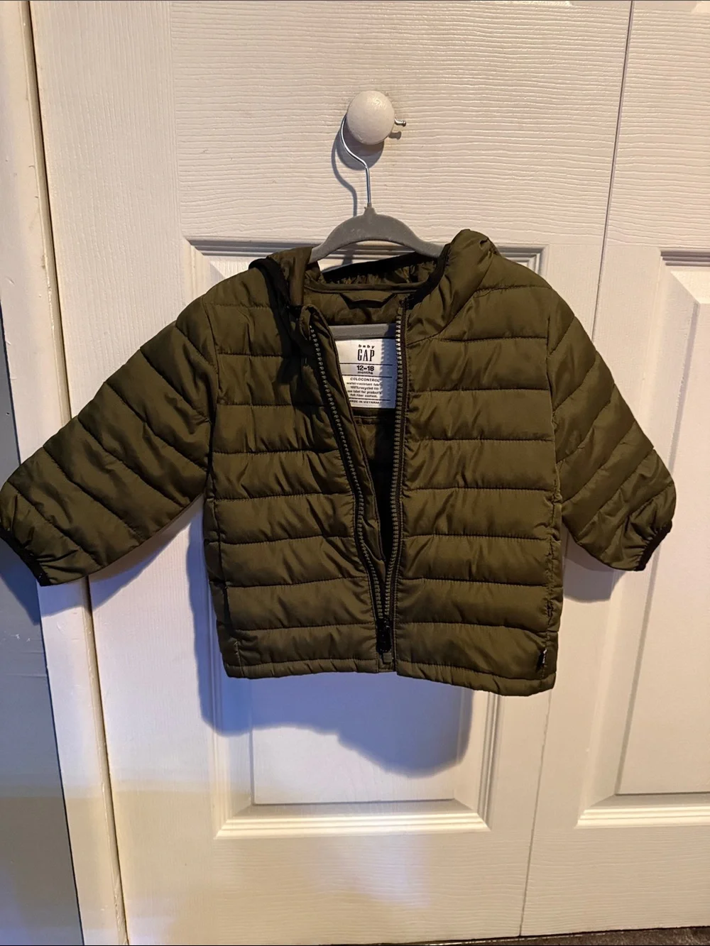 GAP Kids Olive Green Quilted Hooded Puffer Jacket